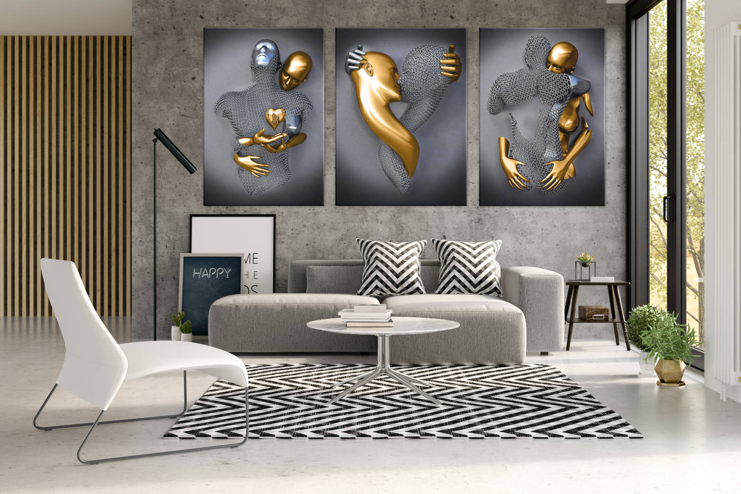 Tableau Moderne pour Salon Black and Gold - Toile deco