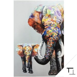 Toile éléphant Peinture et son Enfant